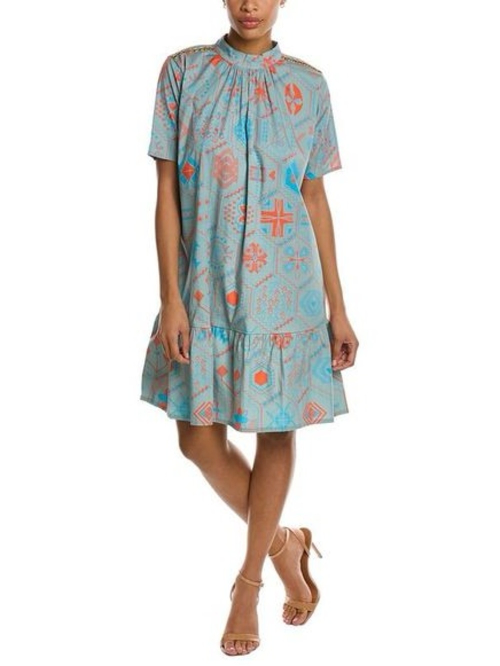 Sheridan French Lillian Shift Dress Women’s Size Medium Teal Blue Coral Studded